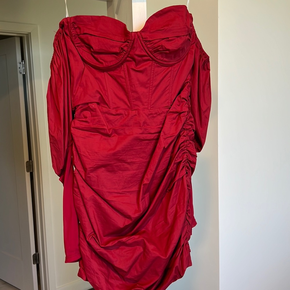 Oh Polly Red Strapless Ruched Bodycon Mini Dress - Picture 7 of 7